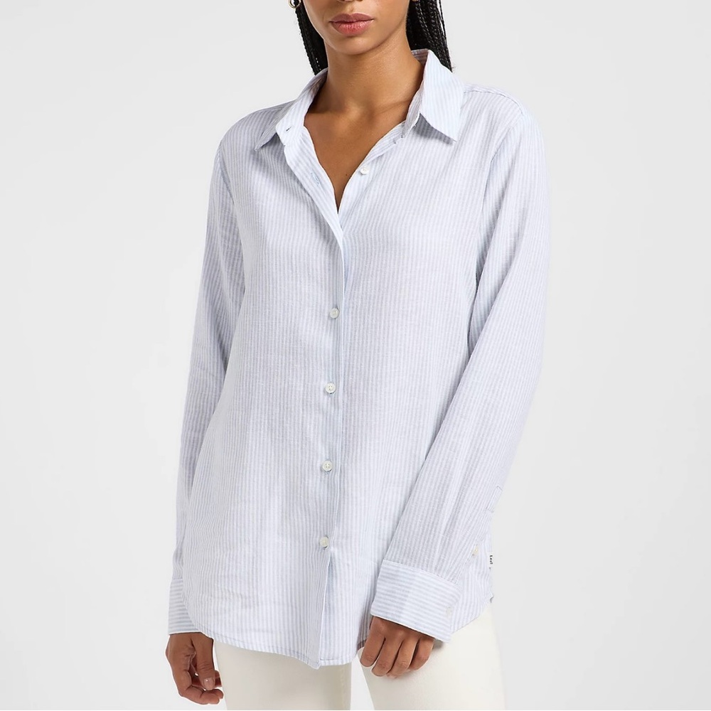 Lee Women’s Pinstripe Linen Long Sleeve Blouse, Size XL Button Up Blouse